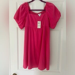 Hot Pink Puff Sleeve Mini Dress